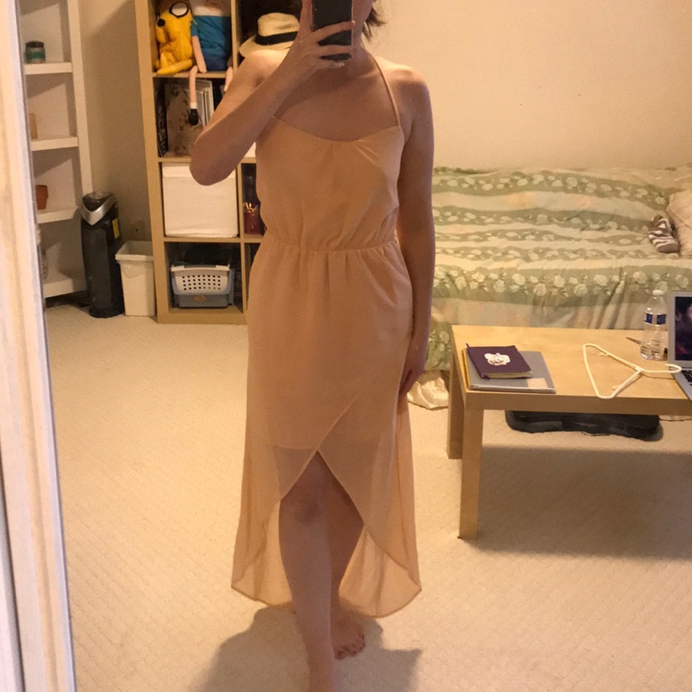 Peach hi-low spaghetti strap cris cross back dress